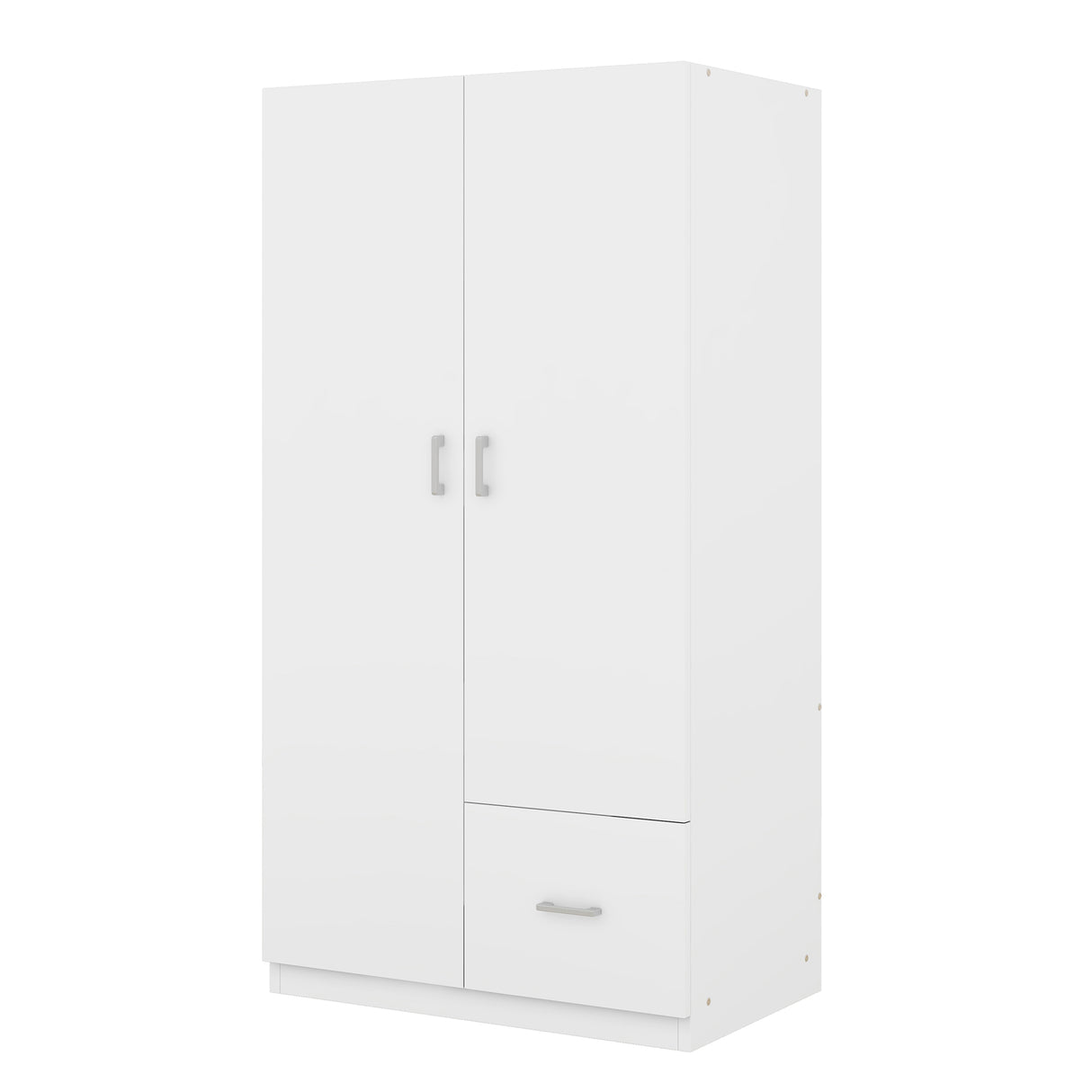 Wooden Wardrobe with Double Doors, Armoire with Hanging Rod, 5 Fixed Shelves, One Storage Drawer,White - V.I.P Digital Presence