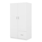 Wooden Wardrobe with Double Doors, Armoire with Hanging Rod, 5 Fixed Shelves, One Storage Drawer,White - V.I.P Digital Presence