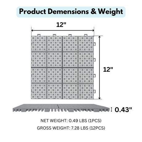 12 x 12 inch gray interlocking deck tiles, plastic waterproof, weighing up to 6613 pounds, with a rose pattern pack of 12 - V.I.P Digital Presence