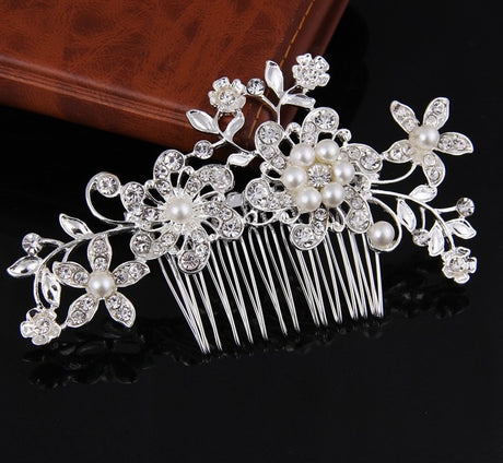Hair comb, bridal rhinestone and pearl headdress, wedding dress accessories - V.I.P Digital Presence