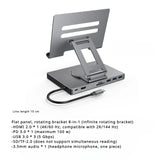 4K/60Hz Gigabit Ethernet Port USB 3.0 Splitter Hub Converter Flat Panel Rotary Stand Type-c Docking Station