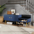 Modern Shoe Storage Bench with Hidden Storage and Upholstered Cushions for Bedside, Living Room and Entryway (Navy) - V.I.P Digital Presence