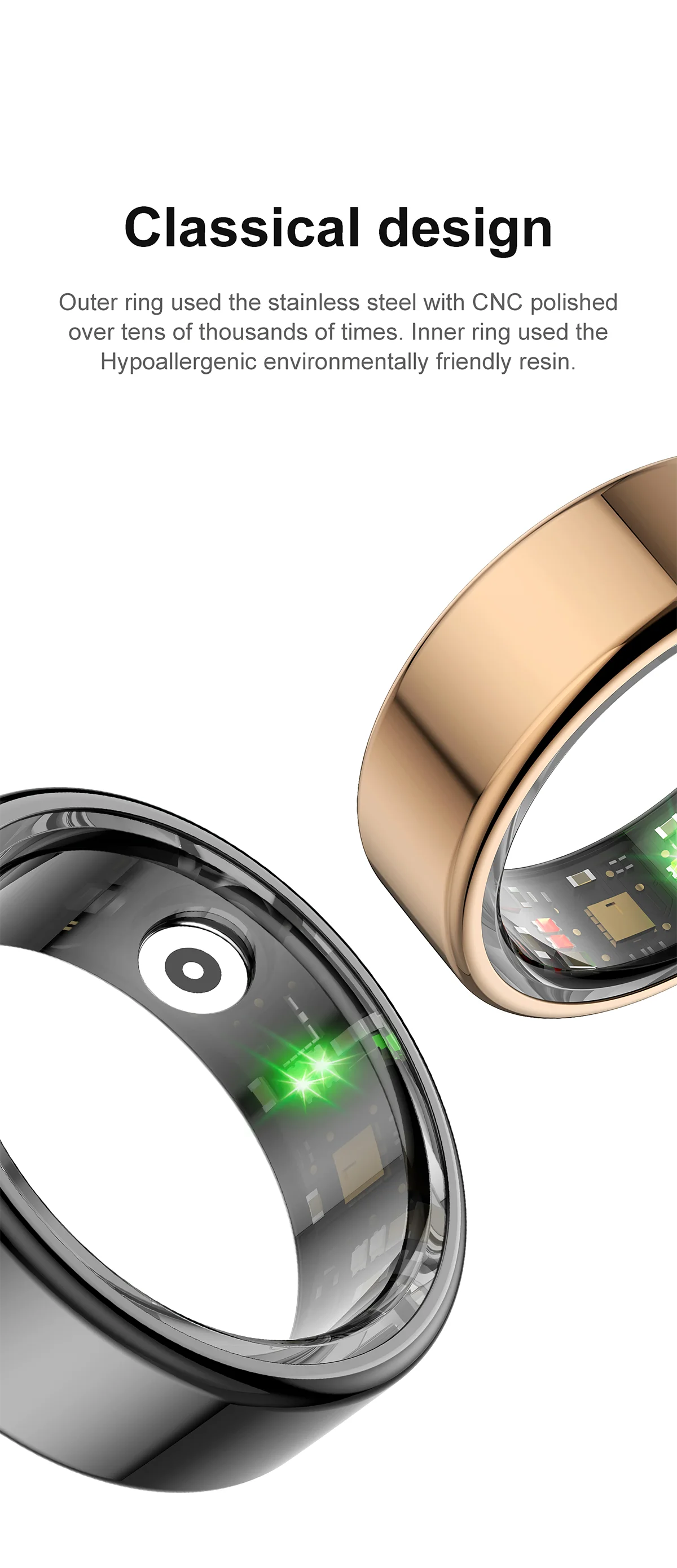 Smart Ring Blood Pressure Sleep Monitoring Waterproof Sports Fitness Tracker Military Grades Titanium Steel Shell SmartRing - V.I.P Digital Presence