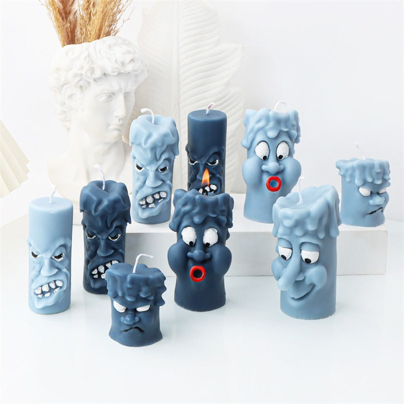 Silicone mold Halloween funny expression candle mold cylindrical happy and angry smiling face aromatherapy plaster model - V.I.P Digital Presence