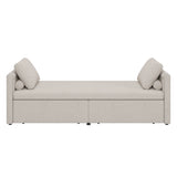 Modern cushioned lounge chair sofa bed with 2 drawers, small single sofa bed without mattress, linen, beige - V.I.P Digital Presence