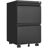 Metal 2 drawer mobile file cabinet with lock, 25.6-inch high legal/letter size file storage cabinet  black - V.I.P Digital Presence