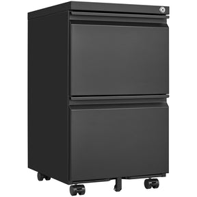 Metal 2 drawer mobile file cabinet with lock, 25.6-inch high legal/letter size file storage cabinet  black - V.I.P Digital Presence