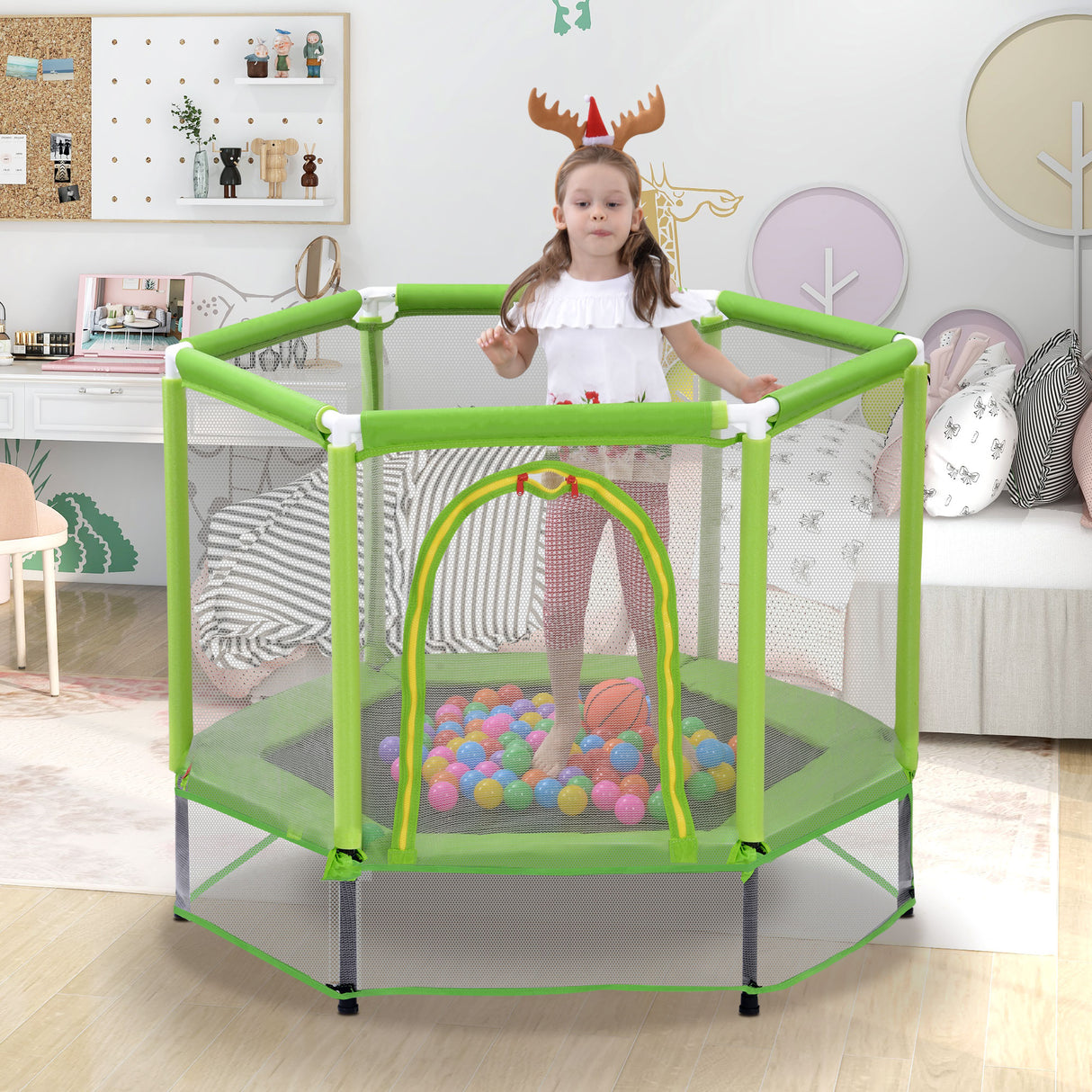55'' Toddlers Trampoline with Safety Enclosure Net and Balls, Indoor Outdoor Mini Trampoline for Kids - V.I.P Digital Presence