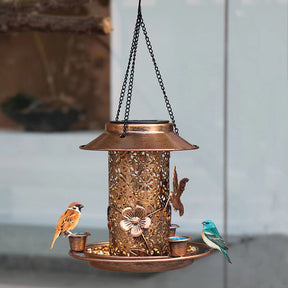 Outdoor solar powered lamp metal hanging bird feeder feeding and watering dual-purpose bird feeder decorative lamp - V.I.P Digital Presence