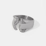 Stainless Steel Inlaid Rhinestone Bypass Ring - V.I.P Digital Presence