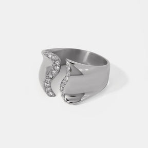 Stainless Steel Inlaid Rhinestone Bypass Ring - V.I.P Digital Presence