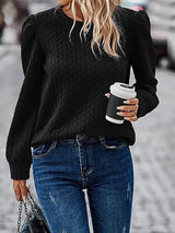 Textured Round Neck Long Sleeve Sweatshirt - V.I.P Digital Presence