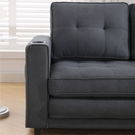 Three in one soft cushion cushion cushion sofa, folding mattress sofa bed, with side pockets and cup holder, dark gray - V.I.P Digital Presence