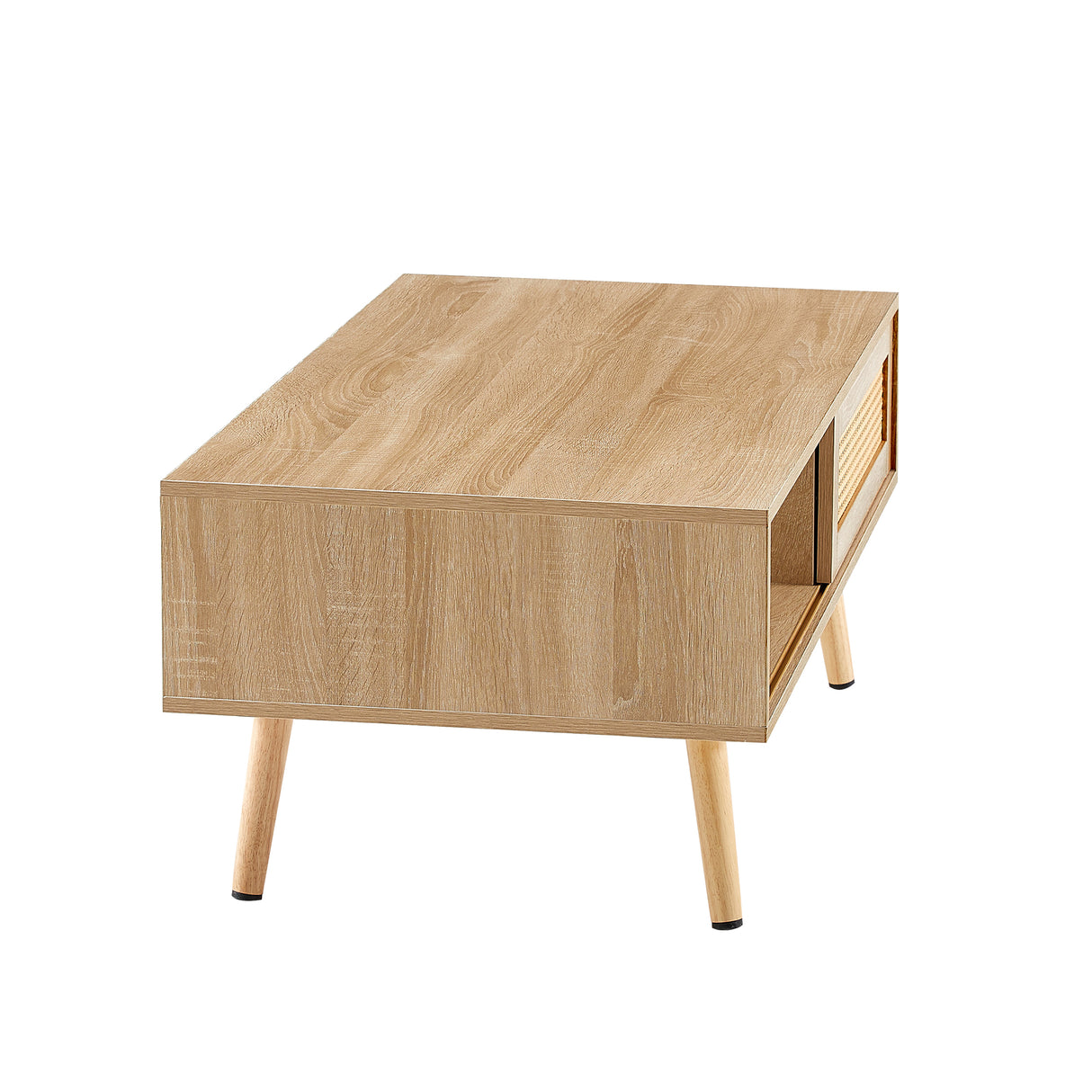 41.34" Rattan Coffee table sliding door for storage solid wood legs Modern table for living room  natural - V.I.P Digital Presence