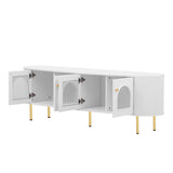 U-Can Modern TV Stand for TVs up to 80 Inches, Entertainment Center with 4 Cabinets, Wood with Metal Legs and Handles White - V.I.P Digital Presence