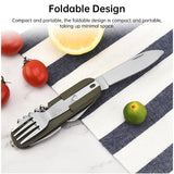 Vajilla plegable multifuncional 7 en 1 de acero inoxidable para acampar al aire libre: tenedor, cuchara y cuchillo. Herramientas de supervivencia para picnic y camping.