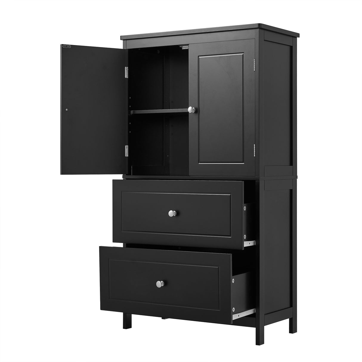 Bathroom Storage Cabinet, Cabinet with Two Doors and Drawers, Adjustable Shelf, MDF Board, Black - V.I.P Digital Presence
