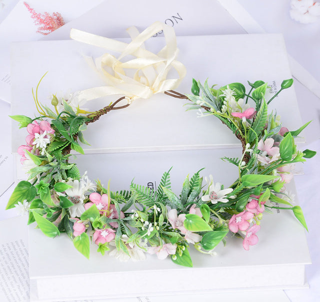 Forest style headwear with super fairy texture, simulated rose headband, flannel, rolled edges, rose green leaf garland - V.I.P Digital Presence