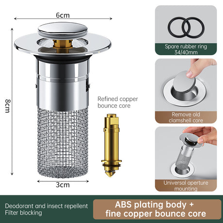 Kitchen Sink Drain Stainless steel  Strainer Sink Stopper Bath Plug Pop-Up Bounce Core Basin Drain Filter Hair Catcher Universal - V.I.P Digital Presence