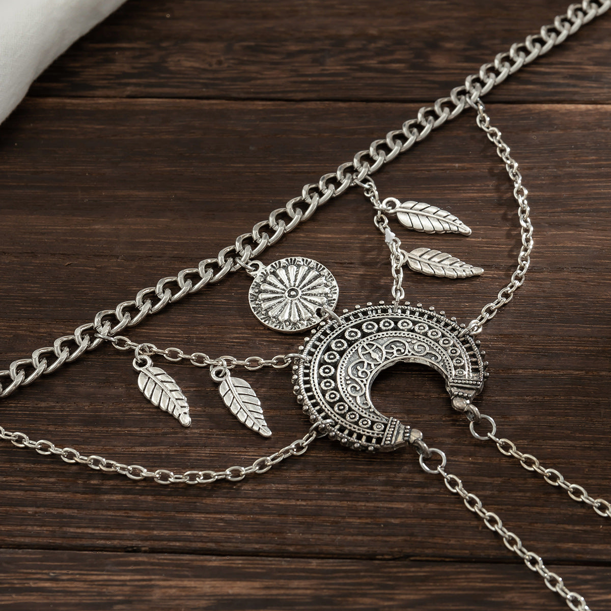 Bohemian metal chain jewelry arm chain punk retro dream catcher net leaf tassel open arm bracelet - V.I.P Digital Presence