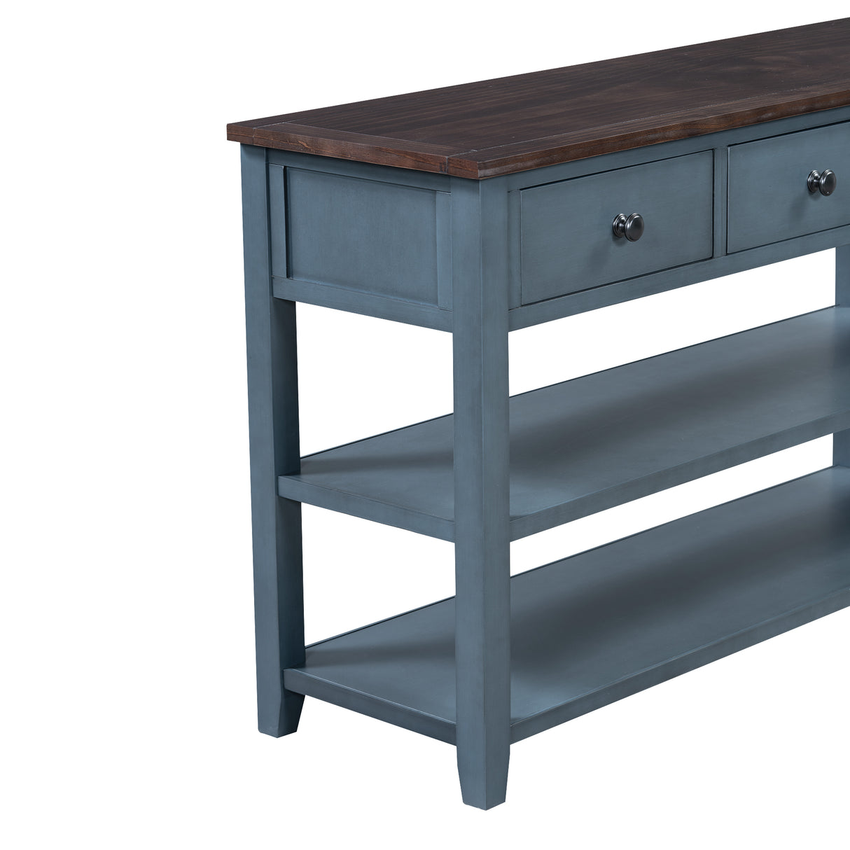 Retro Design Console Table with Two Open Shelves, Pine Solid Wood Frame and Legs for Living Room (Antique Navy+Espresso) - V.I.P Digital Presence