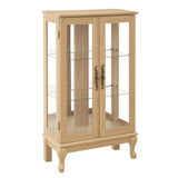 Dual door Curio cabinet with tempered glass doors, mirrored back panel and adjustable shelves, home lighting display cabinet Oak - V.I.P Digital Presence