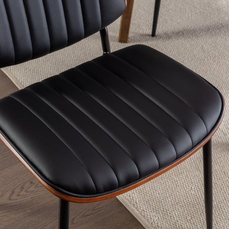 2-piece retro linen chair set with curved wooden backrest, cushioned seat, adjustable metal legs, (Black PU) - V.I.P Digital Presence