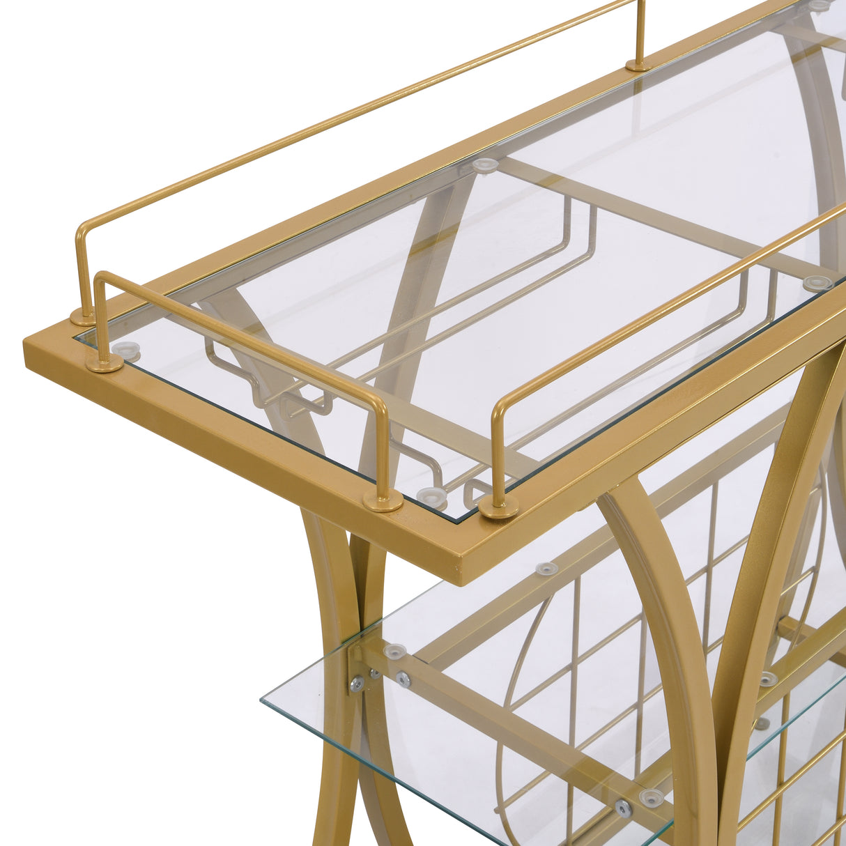 Golden Bar Cart with Wine Rack Tempered Glass Metal Frame Wine Storage - V.I.P Digital Presence
