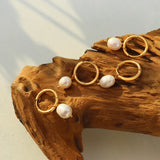 Retro earrings freshwater pearl ring earrings titanium steel 18K plated with real gold jewelry - V.I.P Digital Presence