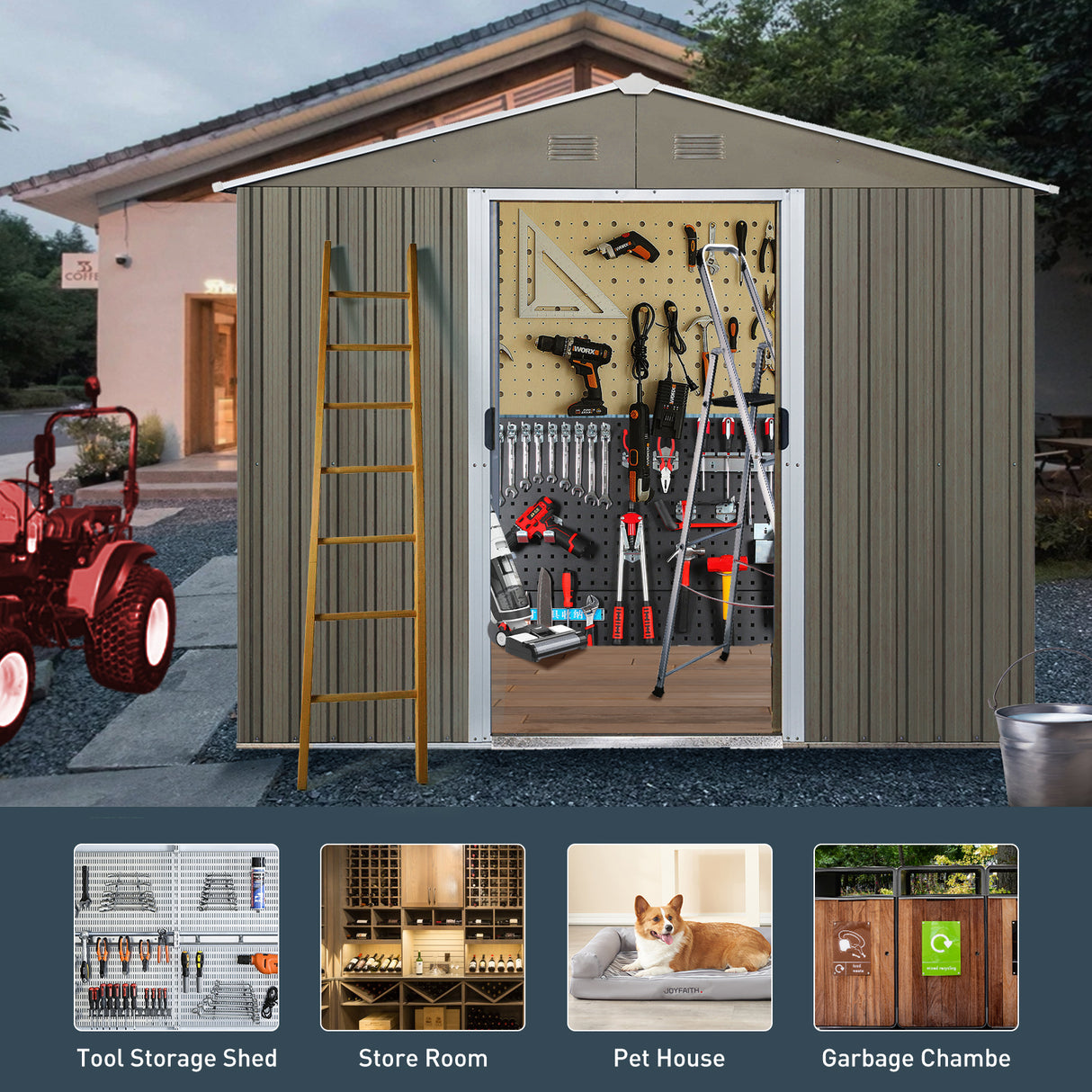 8ft x 6ft Outdoor Metal Storage Shed with Window Grey(W540S00016) - V.I.P Digital Presence