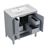 30" Bathroom Vanity with Sink, Multi-functional Bathroom Cabinet with Doors and Drawers, Solid Frame and MDF Board, Grey - V.I.P Digital Presence