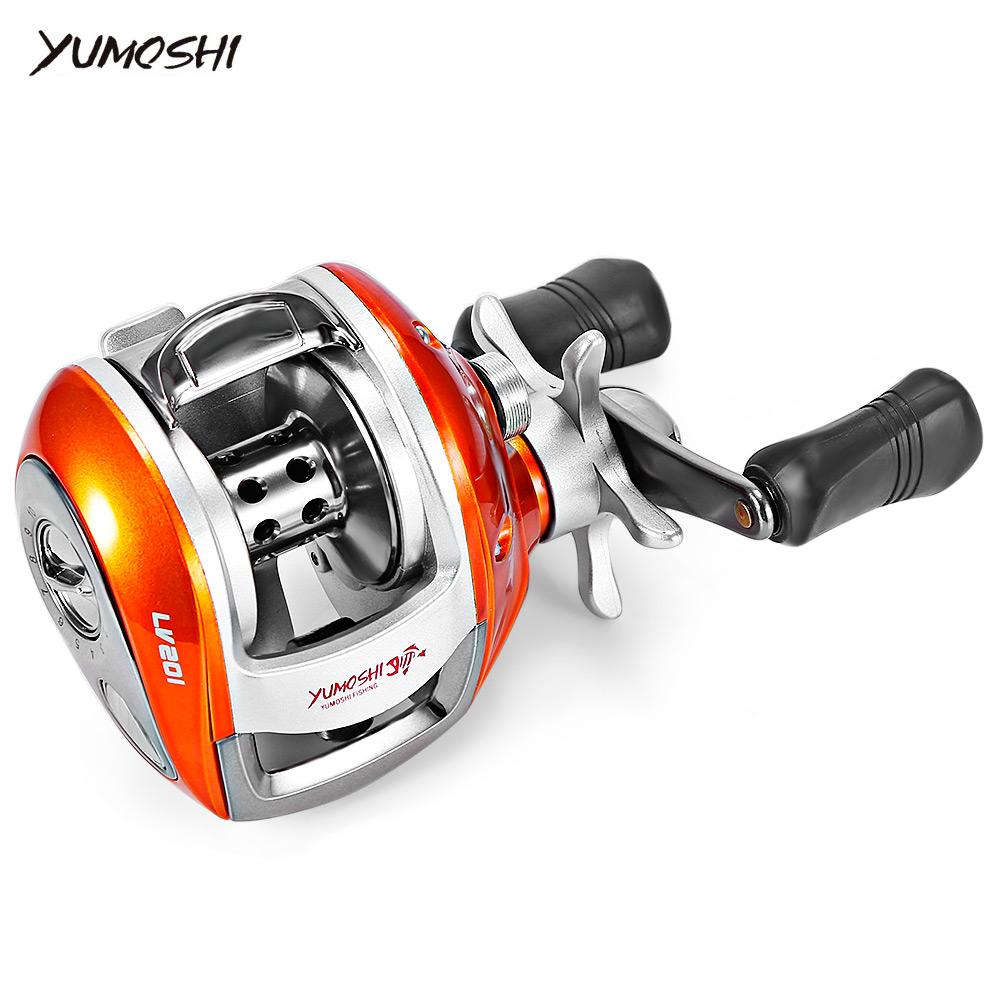 Carrete de pesca YUMOSHI para zurdos y diestros, 12+1BB, 6,3:1, freno magnético, rueda de caída de agua, bobina