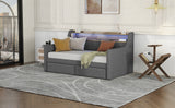 Twin Size Daybed with Storage Drawers, Upholstered Daybed with Charging Station and LED Lights, Gray - V.I.P Digital Presence