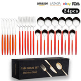 Cutlery Set Stainless Steel Knife Fork Set 24-Piece Tableware Set Golden Steak Knife Fork Spoon 6-Person Set - V.I.P Digital Presence