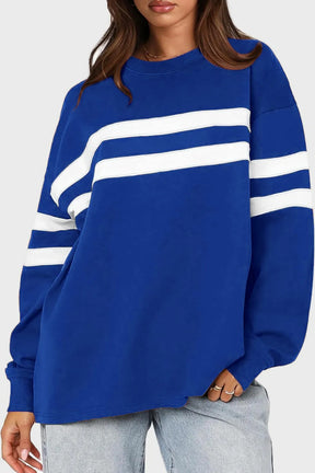 Lovelet Striped Round Neck Dropped Shoulder Sweatshirt - V.I.P Digital Presence
