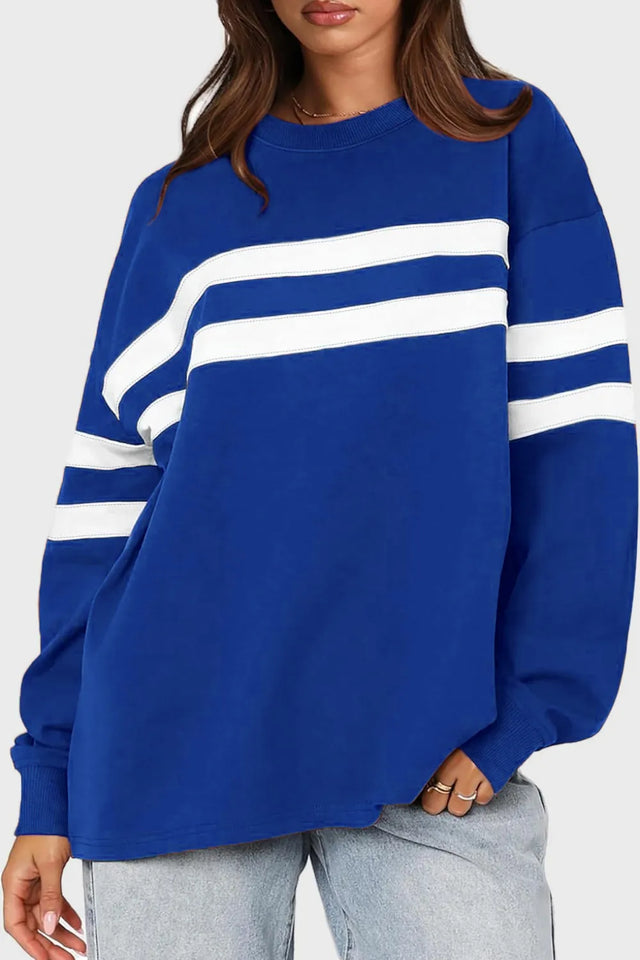 Lovelet Striped Round Neck Dropped Shoulder Sweatshirt - V.I.P Digital Presence