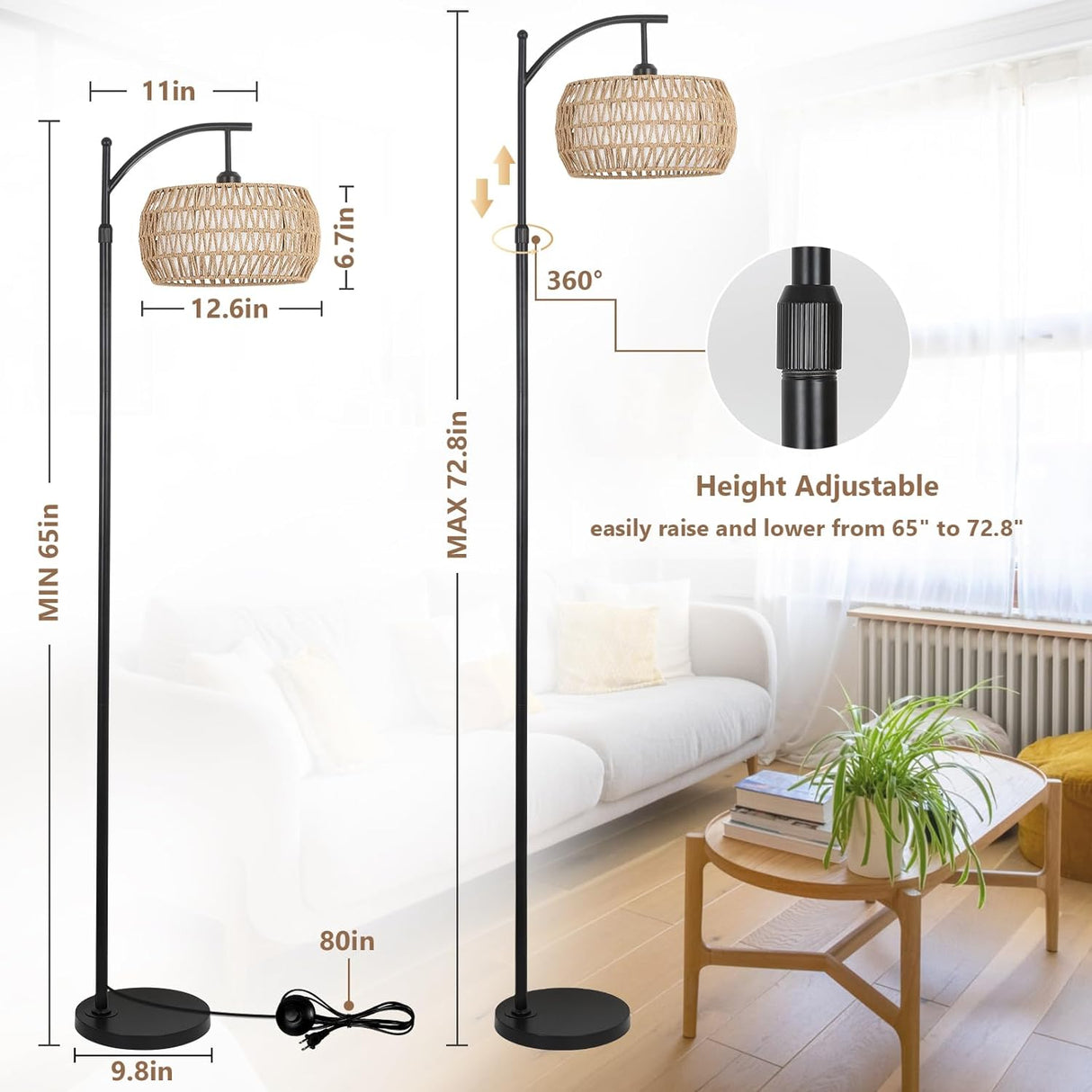 Arc Floor Lamp with Remote Control, Dimmable LED Floor Lamp with 3 Color Temperature Boho Farmhouse Tall Pole Lamp - V.I.P Digital Presence