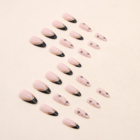 Sweet cool black French flash gold powder almond nails European and American fake nails removable nail pieces - V.I.P Digital Presence