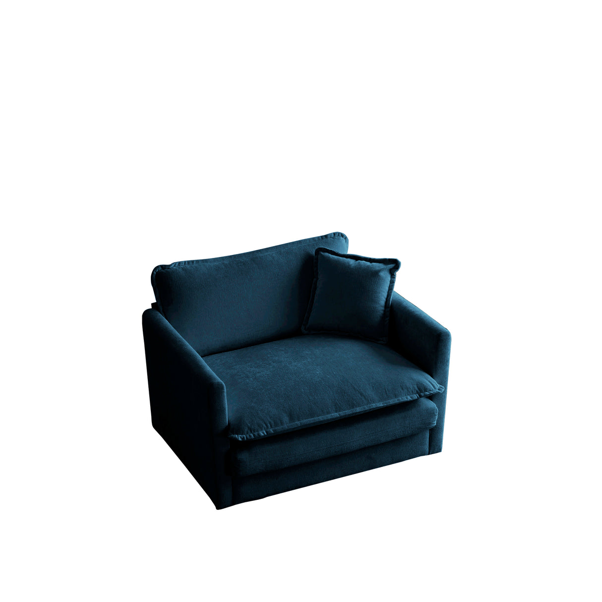 Comfy Deep Single Seat Sofa Upholstered Reading Armchair Living Room Chair Blue Chenille Fabric , 1 Toss Pillow - V.I.P Digital Presence