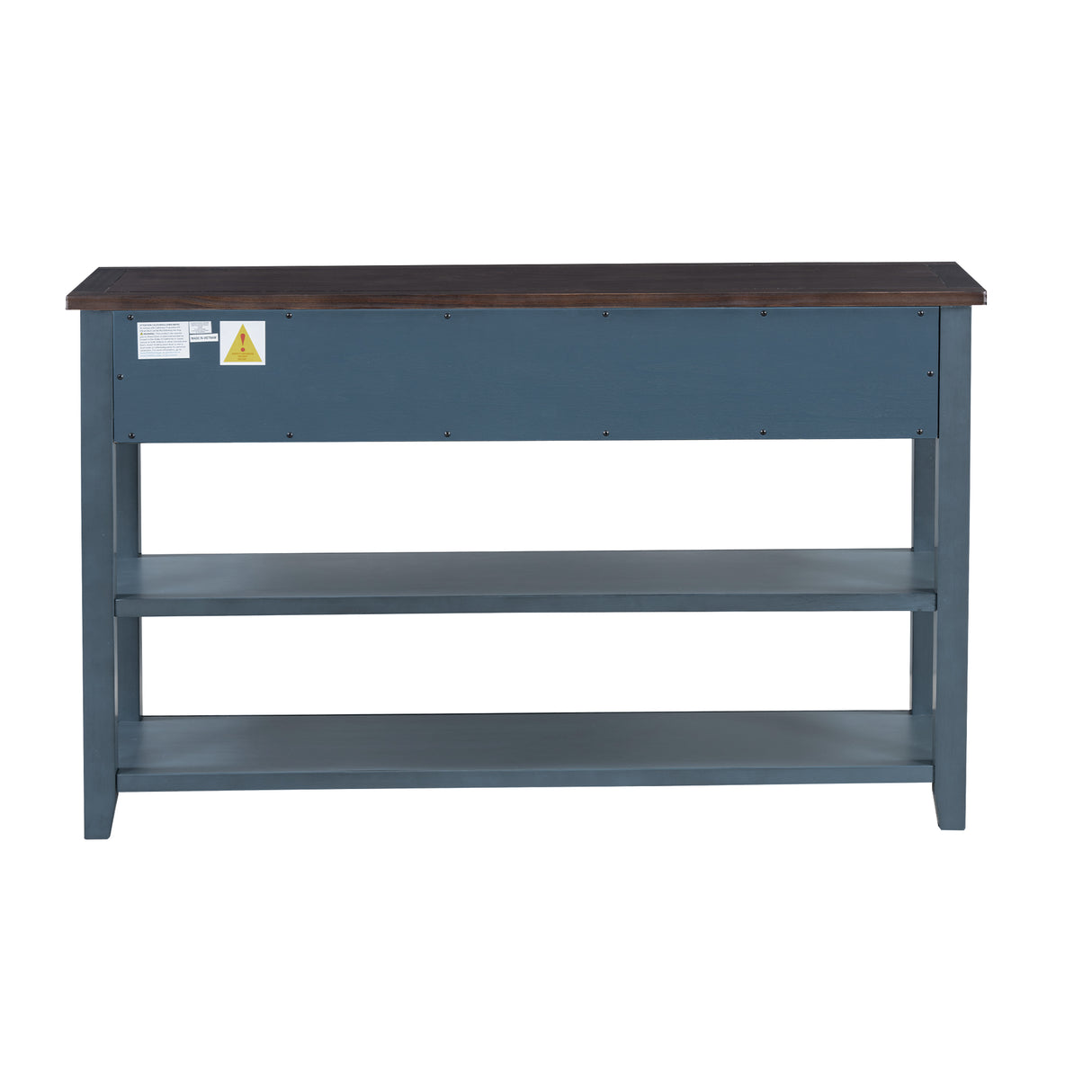 Retro Design Console Table with Two Open Shelves, Pine Solid Wood Frame and Legs for Living Room (Antique Navy+Espresso) - V.I.P Digital Presence