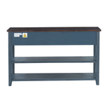 Retro Design Console Table with Two Open Shelves, Pine Solid Wood Frame and Legs for Living Room (Antique Navy+Espresso) - V.I.P Digital Presence