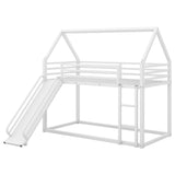 Twin over Twin House Bunk Bed with Ladder and Slide,White - V.I.P Digital Presence
