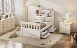 Twin Size Captain Platform Bed Frame with Storage Bookcases and Shelves,Four Drawers,White - V.I.P Digital Presence