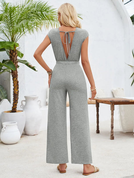 Twisted Round Neck Cap Sleeve Jumpsuit - V.I.P Digital Presence