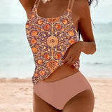 Digital Printed Shoulder Strap Tankini High Waist Triangle Pants Split Swimsuit for Women - V.I.P Digital Presence