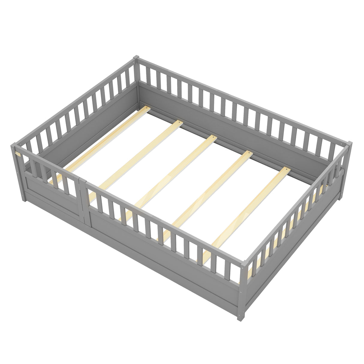Full size floor bed, children's floor bed frame, Montessori wood floor bed, support Flat noodles gray - V.I.P Digital Presence