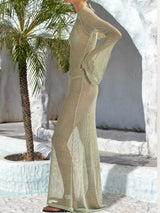 Openwork Backless Flare Sleeve Cover-Up Dress - V.I.P Digital Presence