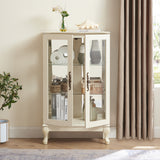 Dual door Curio cabinet with tempered glass door mirror back panel and adjustable shelf display cabinet with light bulbs, white - V.I.P Digital Presence
