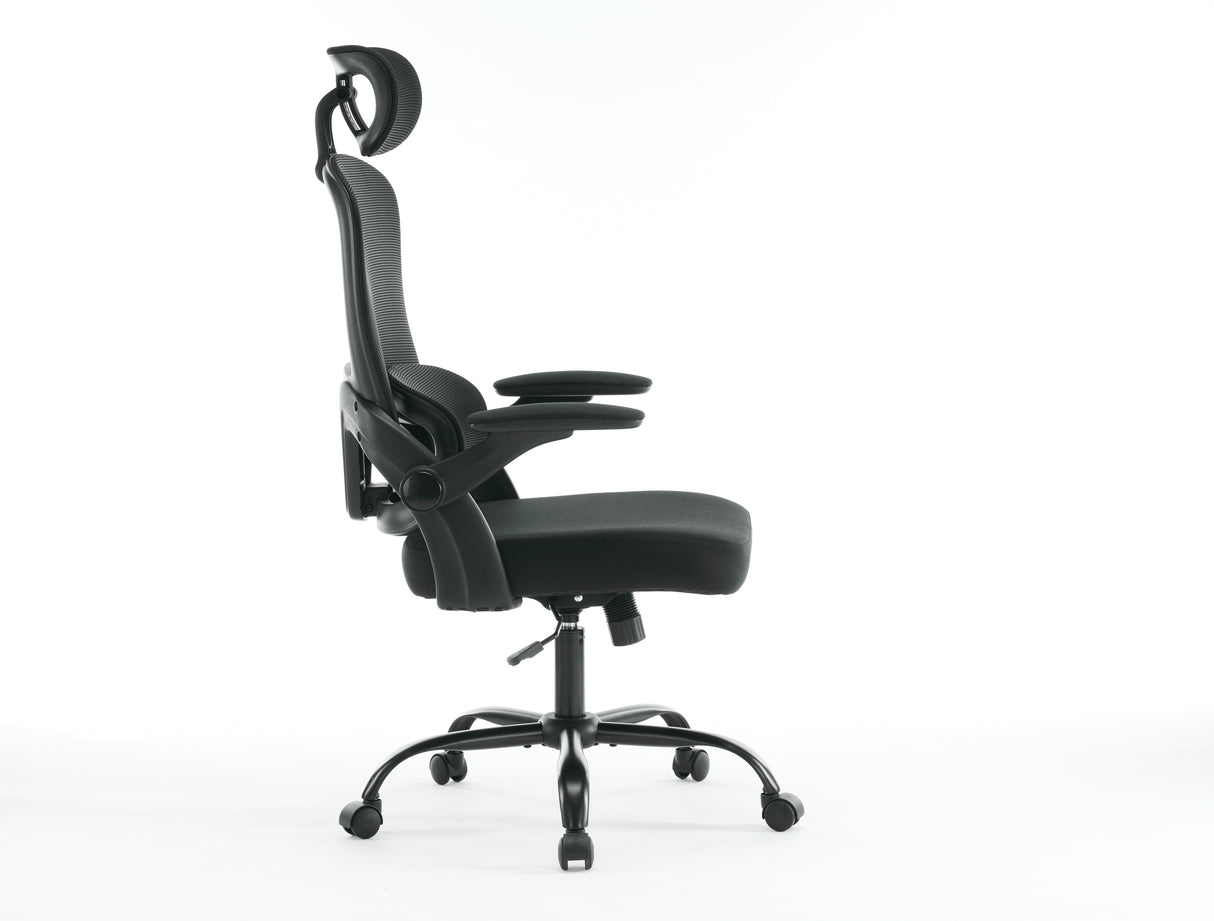 High backrest mesh office chair with 3D armrests, rotating computer task chair with adjustable 2D headrest, tilt function black - V.I.P Digital Presence