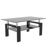 Rectangle Black Glass Coffee Table  Clear Coffee Table Modern Side Center Tables for Living Room Living Room Furniture - V.I.P Digital Presence